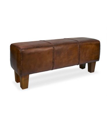 Banqueta de Piel y Madera : Modelo TRENZA