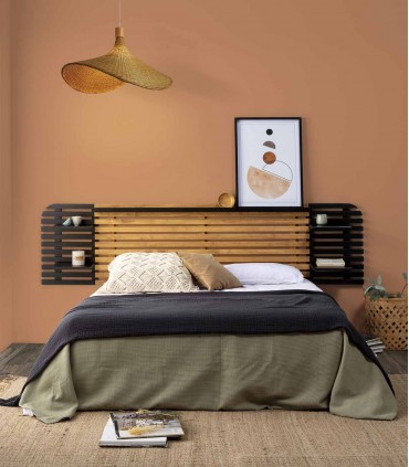 Cabecero Mural en madera de pino DIMAS Negro Cera