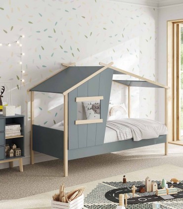 Cama cabaña infantil en madera LUBA Verde