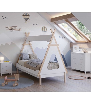 Cama cabaña juvenil de madera NORA Blanca
