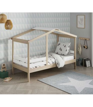 Cama cabaña juvenil en madera color natural ANGEL