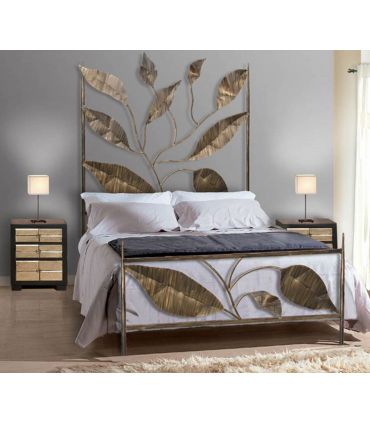 Cama de diseño en forja artesanal HOJAS Color especial Bronce envejecido