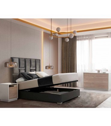 Cama tapizada de diseño con canapé abatible BÉRGAMO