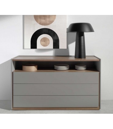 Cómoda de madera con cajones lacados en gris ALINA