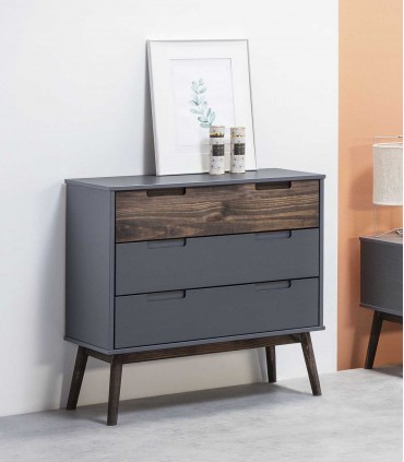 Cómoda de madera pino NUSSA Antracita