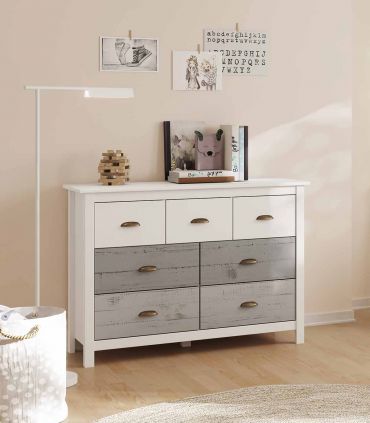 Cómoda en madera de pino ROMANTICA 7 cajones