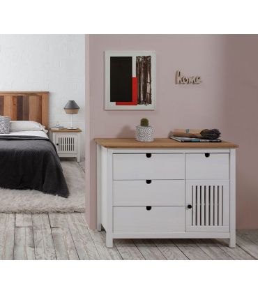 Cómoda en madera natural de pino Colección BRUNA Blanca