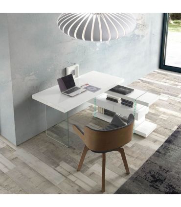 Escritorio de madera lacada y cristal : Modelo ROCK Blanco