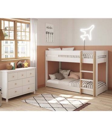 Litera en madera lacada y pino natural ANGEL blanca