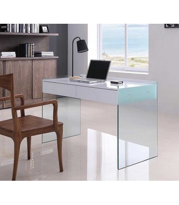 Mesa escritorio en cristal templado y madera LIMOGES