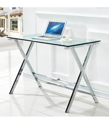 Mesa escritorio en metal cromado y cristal templado DELFOS