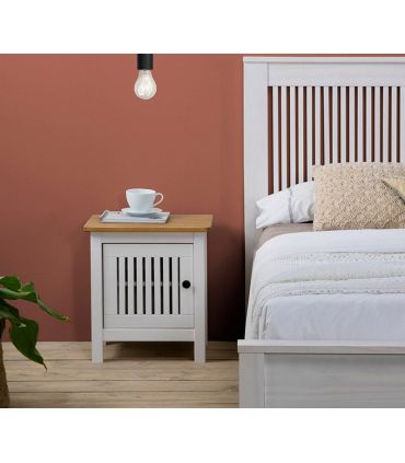 Mesilla de Noche en madera natural de Pino Colección BRUNA Blanca