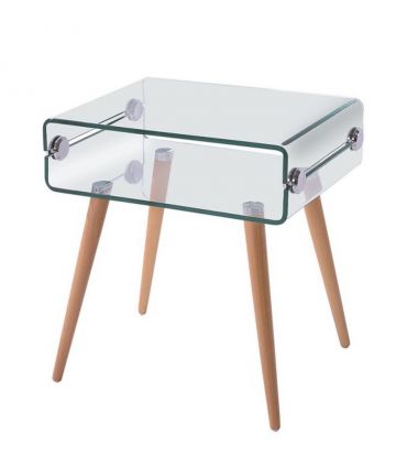 Mesita de noche de cristal templado y madera : Modelo HOLANDA