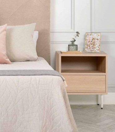 Mesita de noche de Dormitorio con cajón mas hueco PUSH Roble