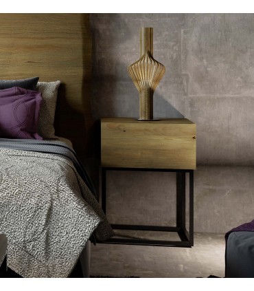 Mesita de dormitorio de hierro y madera KLOST 1 cajón