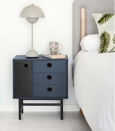 Mesita de noche de madera PUNTO Azul Antracita
