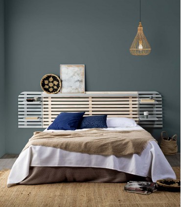 Mural para cabecero en madera de pino DIMAS Blanco/Gris